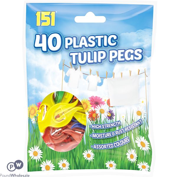 151 Assorted Colour Plastic Tulip Pegs 40 Pack