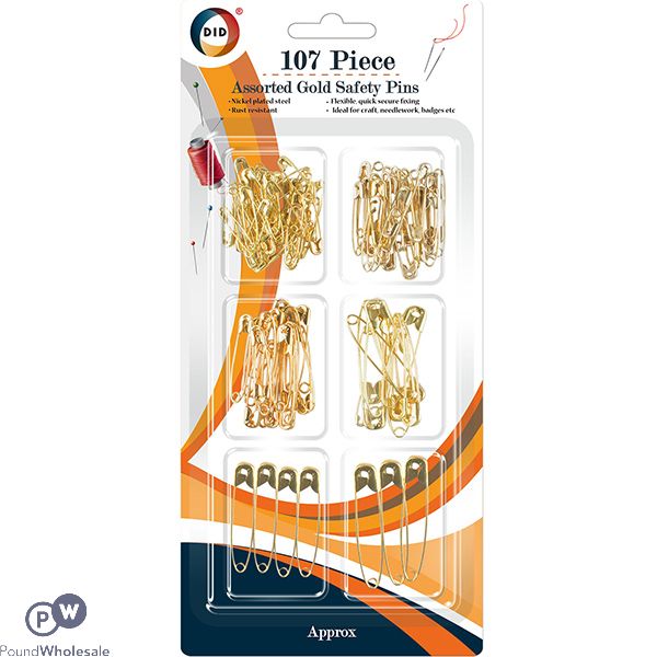 DID Assorted Gold Safety Pins Set 107pc