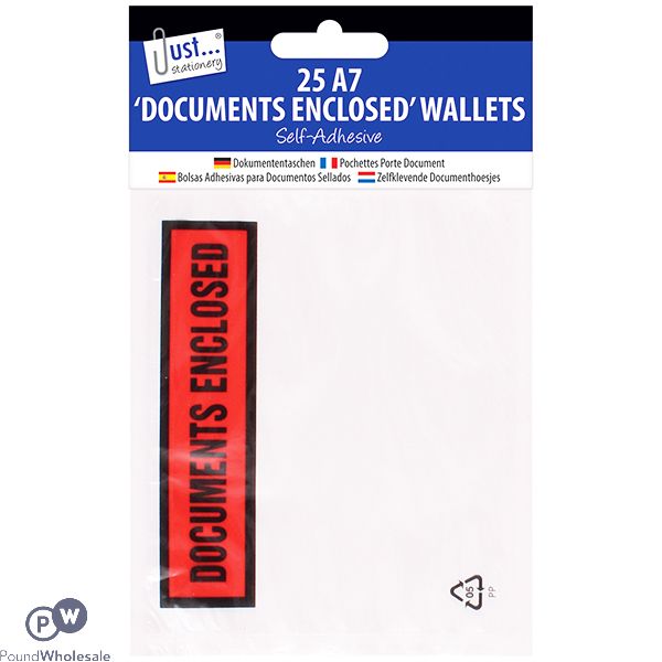 Just Stationery A7 'documents Enclosed' Self-adhesive Wallets 25 Pack