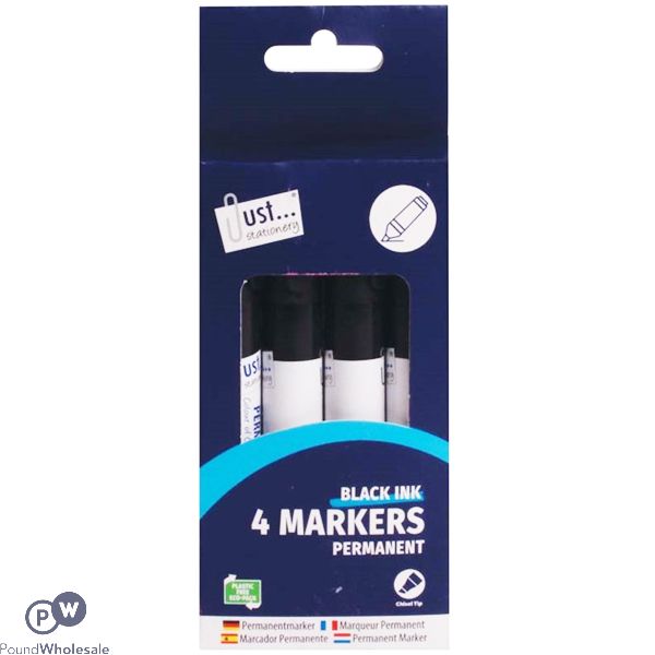 Just Stationery Black Permanent Markers 4 Pack
