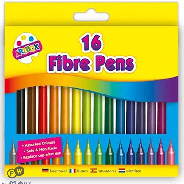 Artbox Assorted Colours Fibre Tip Colouring Pens 16 Pack