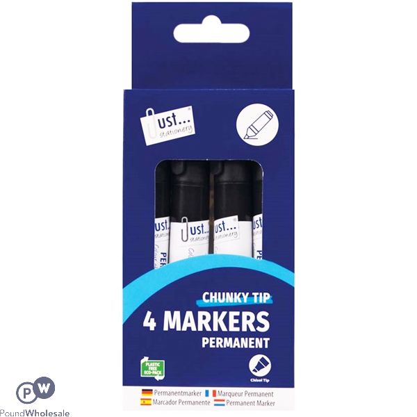 4 PERMANANT MARKERS CHISEL TIP B/C