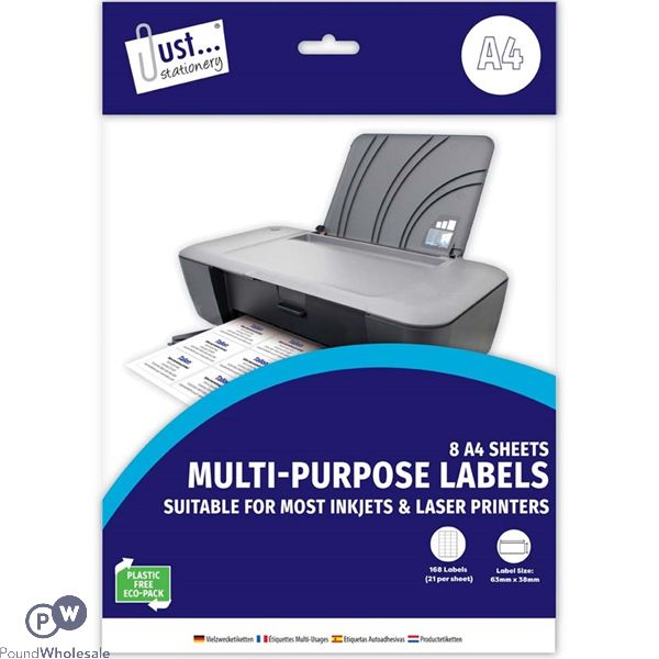 Just Stationery A4 Sheets Multi-Purpose Labels 8 Pack