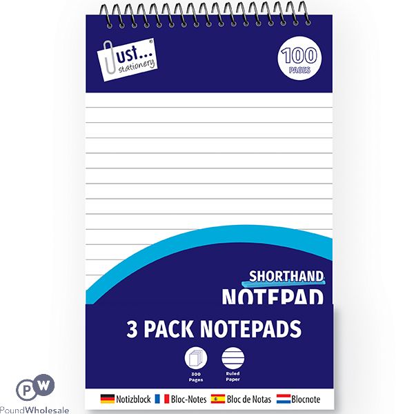 Just Stationery Shorthand Notepads 100 Pages 3 Pack