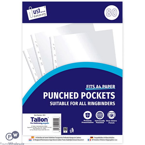 Just Stationery Universally Punched Pockets 80 Pack