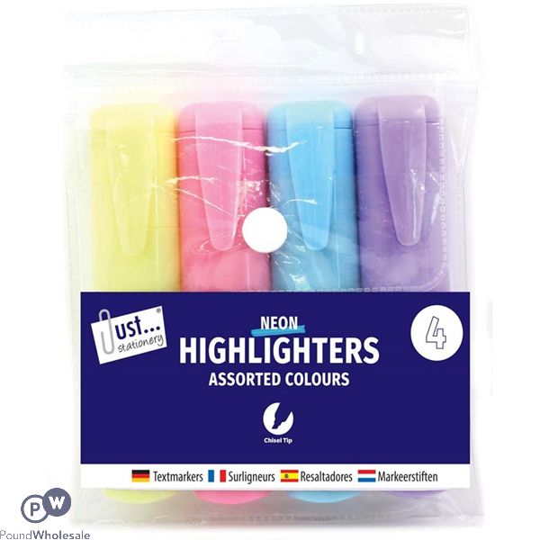 Just Stationery Assorted Pastel Chunky Highlighter Pens 4 Pack