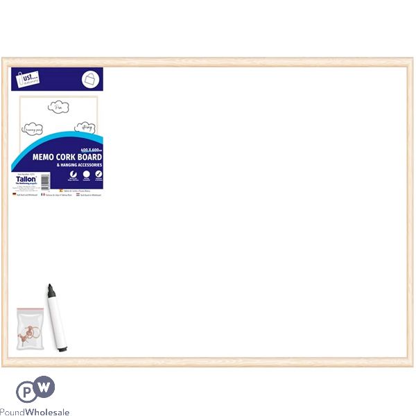 Just Stationery Pine Frame Dry-wipe Board & Accessories 400 X 600mm