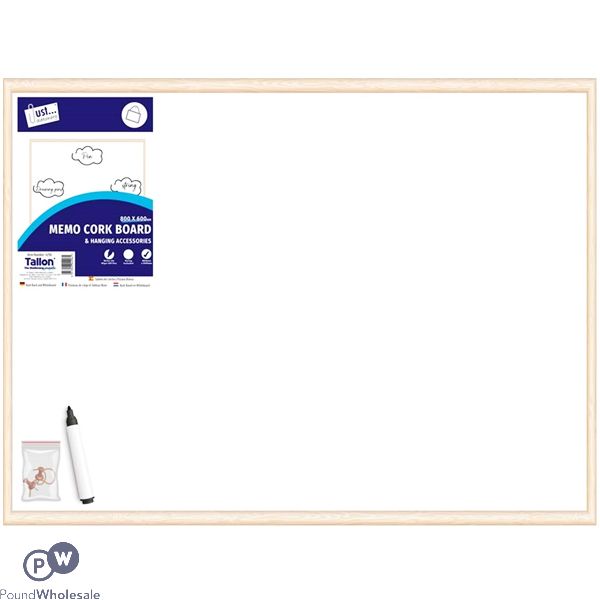 Just Stationery Pine Frame Dry-wipe Board & Accessories 600 X 800mm