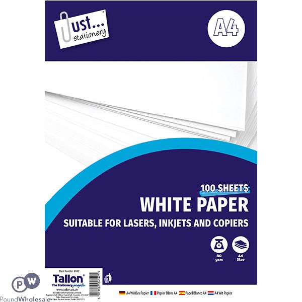 Just Stationery A4 80gsm White Paper Sheet 100 Pack