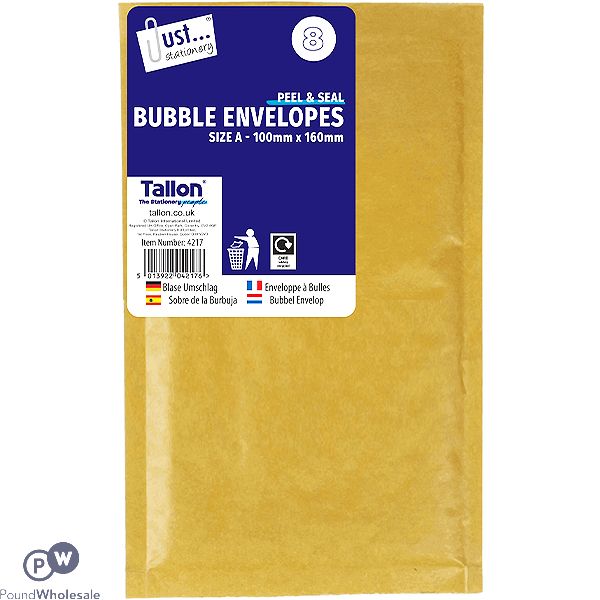 Just Stationery Size A Peel & Seal Bubble Envelopes 100mm X 160mm 8 Pack