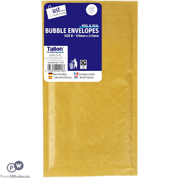 Just Stationery Size B Peel & Seal Bubble Envelopes 120mm X 215mm 6 Pack