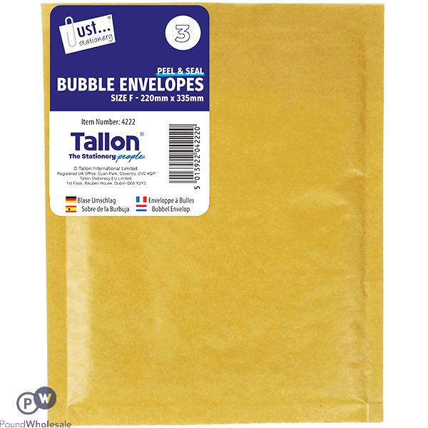 Just Stationery Size F Peel & Seal Bubble Envelopes 220mm X 335mm 3 Pack