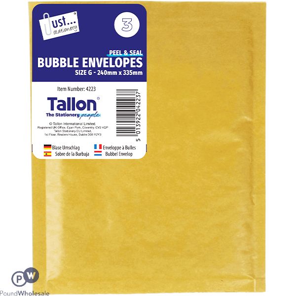 Just Stationery Size G Peel & Seal Bubble Envelopes 240mm X 335mm 3 Pack