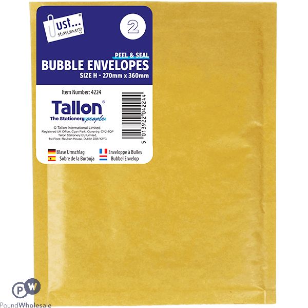 Just Stationery Size H Peel & Seal Bubble Envelopes 270mm X 360mm 2 Pack