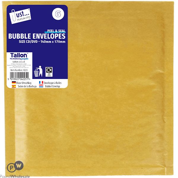 Just Stationery Cd/dvd Peel & Seal Bubble Envelopes 140mm X 170mm 6 Pack