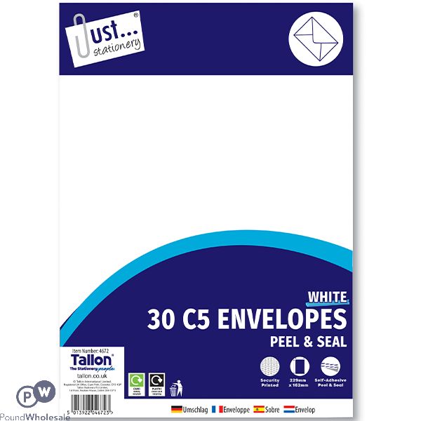 Just Stationery C5 White Peel & Seal Envelopes 30 Pack