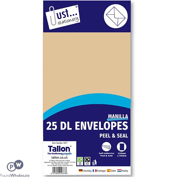 Just Stationery Dl Manilla Peel & Seal Envelopes 25 Pack