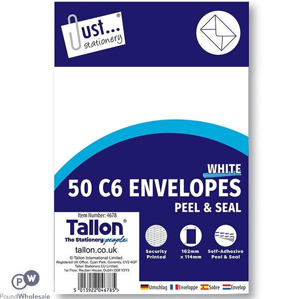 Just Stationery C6 White Peel & Seal Envelopes 50 Pack