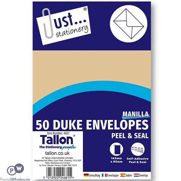 Just Stationery Manilla Duke Peel & Seal Envelopes 143mm X 95mm 50 Pack