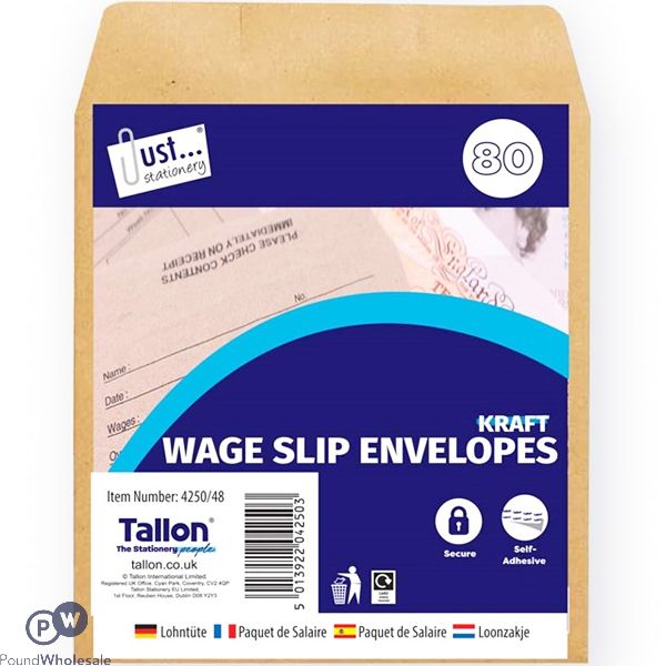 Just Stationery Wage Packet Envelopes 80 Pack