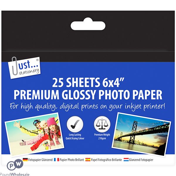 Just Stationery 6 X 4" Premium Glossy Photo Paper 25 Pack