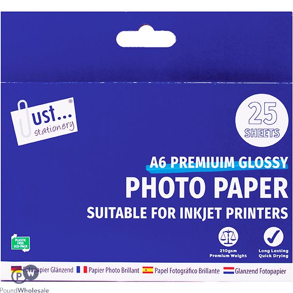 Just Stationery A6 Premium Glossy Photo Paper 25 Pack