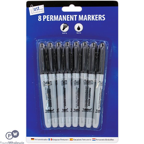 Just Stationery Black Permanent Markers 8 Pack