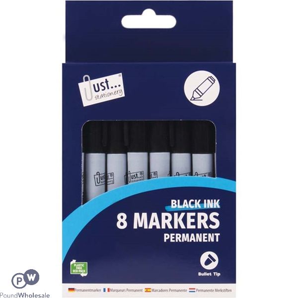 Just Stationery Black Permanent Markers 8 Pack