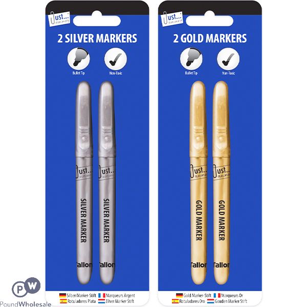 Just Stationery Silver & Gold Markers 2 Pack Assorted