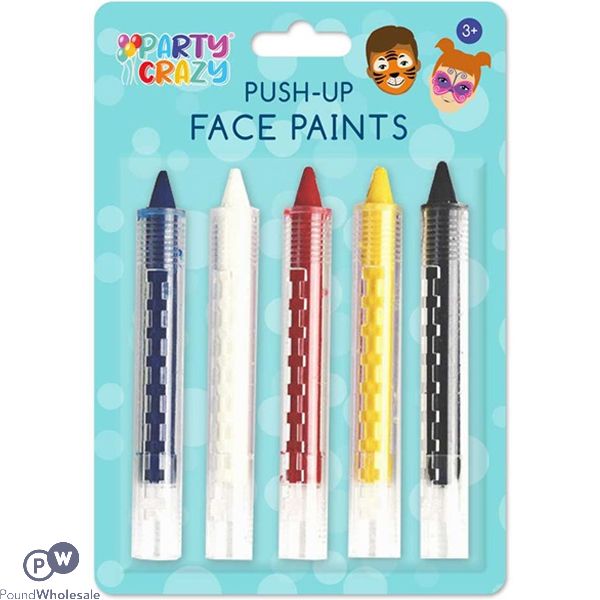Party Crazy Push-Up Face Paints Assorted Colours 5 Pack