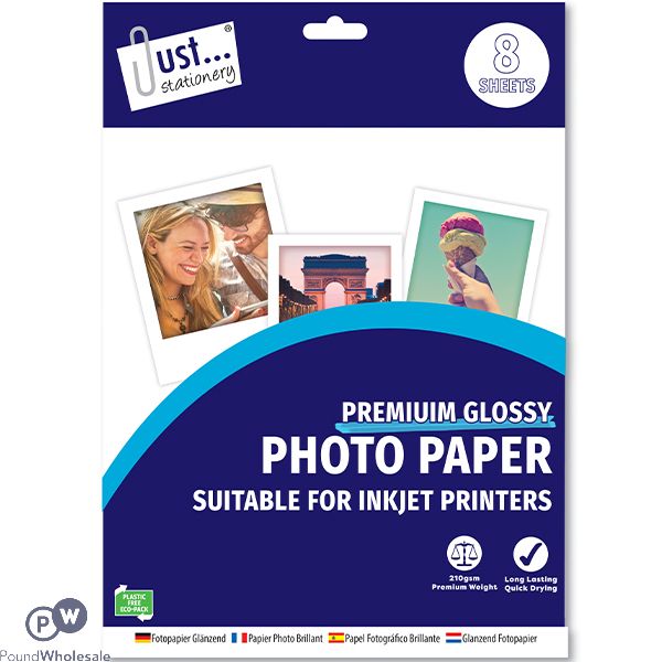 Just Stationery A4 210gsm Premium Glossy Photo Paper 8 Pack