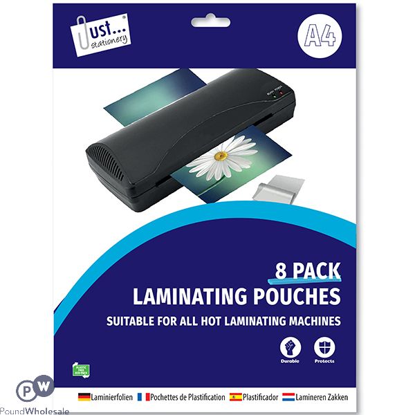 Just Stationery A4 Laminating Pouches 8 Pack