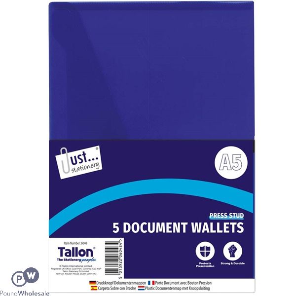 Just Stationery A5 Document Stud Wallets 5 Pack