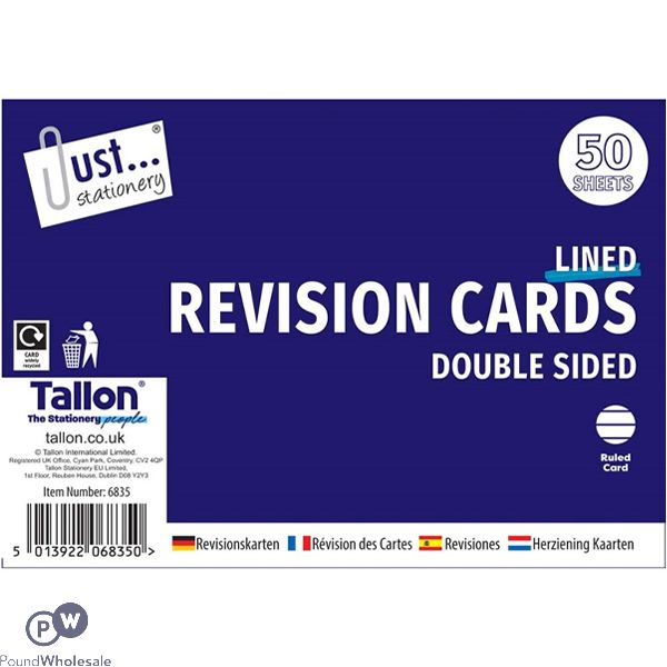 Just Stationery Double-Sided Revision Cards 50 Pack