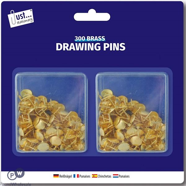 Just Stationery Brass-plated Drawing Pins 300 Pack