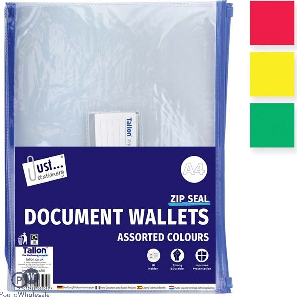 Just Stationery A4 Zip-Seal Document Wallets 2 Pack