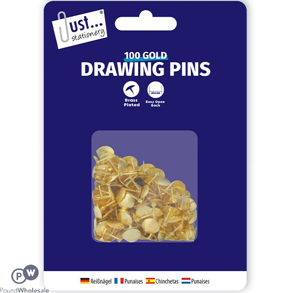 Just Stationery Gold Drawing Pins 100 Pack