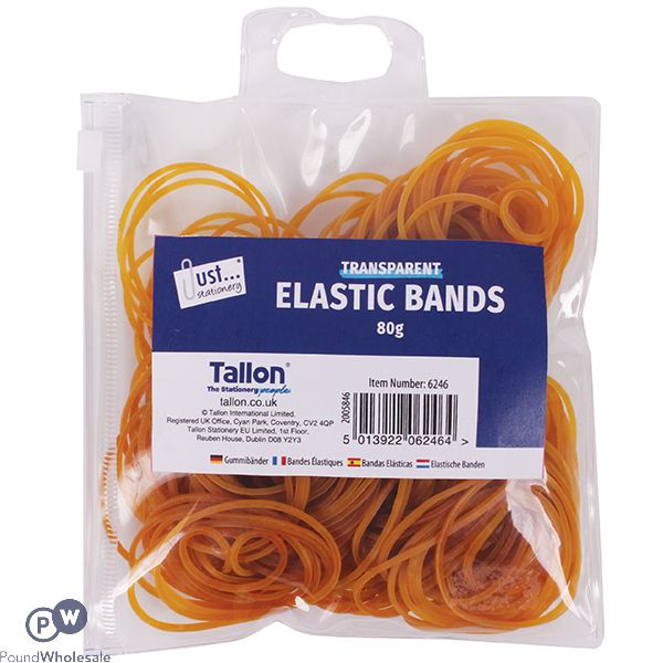 Just Stationery Transparent Elastic Bands 80g