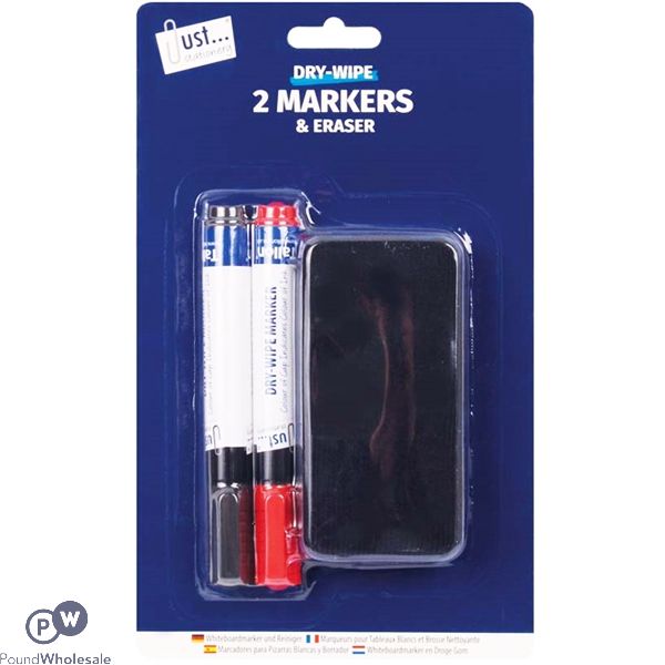 Just Stationery Dry-Wipe Markers & Eraser Set 3pc