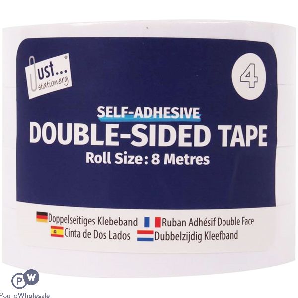 Just Stationery Double-Sided Tape 18mm X 8m 4 Pack