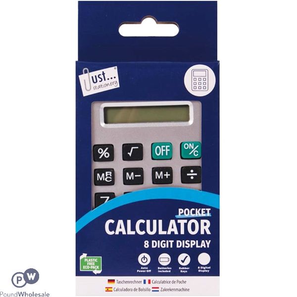 Just Stationery Black & Silver Pocket Calculator