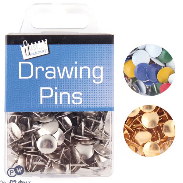 Just Stationery Drawing Pins 200 Pack Assorted Colours