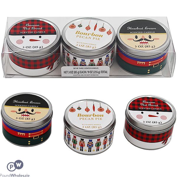 Nutcracker Assorted Scented Tin Candles 3oz Gift Set 3 Pack