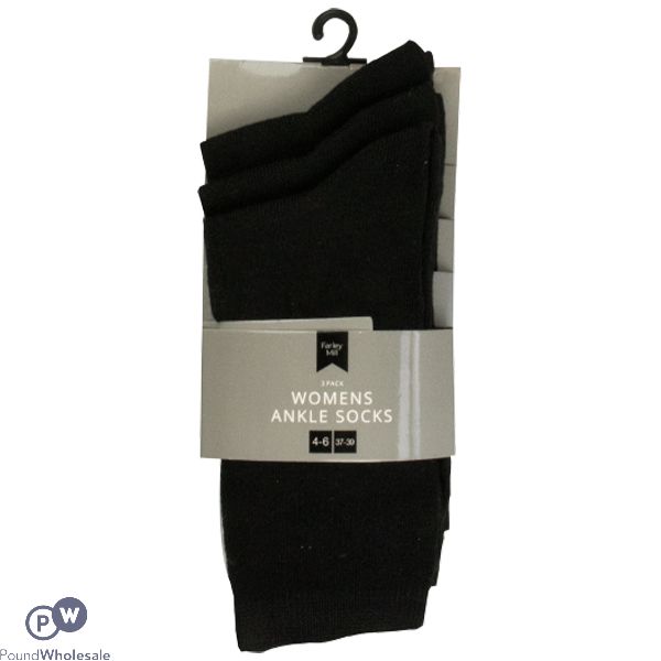 Farley Mill Women's Size 4-6 Black Ankle Socks 3 Pack