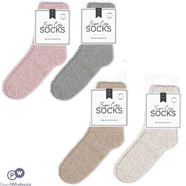Farley Mill Uk 4-8 Plain Cosy Socks 2 Pack Assorted Colours