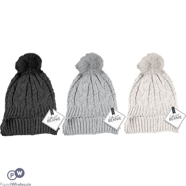 Farley Mill Cable Knit Pom Pom Hat Assorted Colours