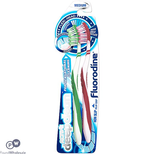 Fluorodine Medium Active Deep Clean Flexi Head Toothbrushes 2 Pack