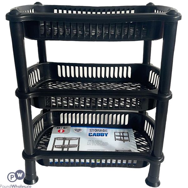 Three Tier Storage Basket Caddy Black