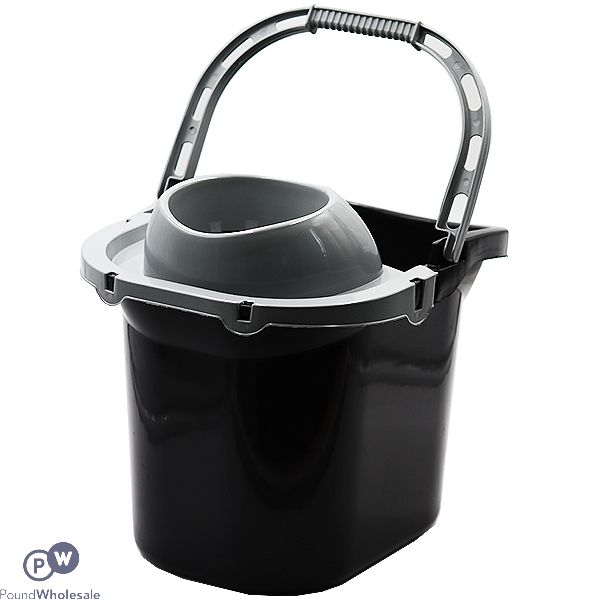 Heavy Duty Black Mop Bucket With Wringer 12L