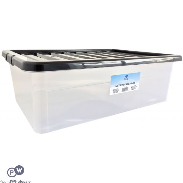 Clippy Plastic Under Bed Box With Black Lid 32ltr 